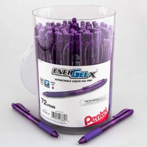 Pentel EnerGel-X Retractable Gel Pen, (0.7mm) Med. Line, Blue Ink, 72-PK Canister (BL107PC72C)(Violet)