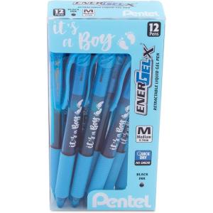 Pentel EnerGel-X Retractable Gel Pen, (0.7mm) Med. line, Sky Blue Ink- It’s a Boy! Dozen Box (BL107SPC12)(Boy)