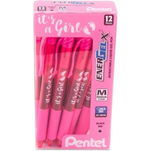 Pentel EnerGel-X Retractable Gel Pen, (0.7mm) Med. line, Sky Blue Ink- It’s a Boy! Dozen Box (BL107SPC12)(Girl)