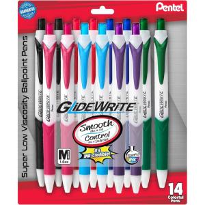 Pentel GlideWrite Ballpoint Pen, (1.0mm) Medium Line, Assorted Ink, Pack of 14 (BX910BP14M1)(Assorted 3)