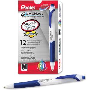 Pentel GlideWrite Ballpoint Pen, (1.0mm) Medium Line, Assorted Ink, Pack of 14 (BX910BP14M1)(Blue)