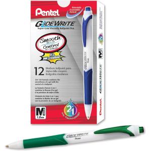 Pentel GlideWrite Ballpoint Pen, (1.0mm) Medium Line, Assorted Ink, Pack of 14 (BX910BP14M1)(Green)