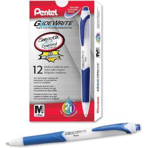 Pentel GlideWrite Ballpoint Pen, (1.0mm) Medium Line, Assorted Ink, Pack of 14 (BX910BP14M1)(Light Blue)