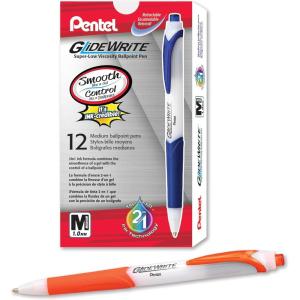 Pentel GlideWrite Ballpoint Pen, (1.0mm) Medium Line, Assorted Ink, Pack of 14 (BX910BP14M1)(Orange)