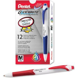 Pentel GlideWrite Ballpoint Pen, (1.0mm) Medium Line, Assorted Ink, Pack of 14 (BX910BP14M1)(Red)