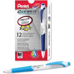 Pentel GlideWrite Ballpoint Pen, (1.0mm) Medium Line, Assorted Ink, Pack of 14 (BX910BP14M1)(Sky Blue)