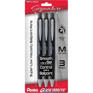 Pentel Glidewrite Signature Ballpoint Pen, (1.0mm) Medium, White Barrel, Blue Ink, Pack of 3 (BX930WBP3C)(Black)