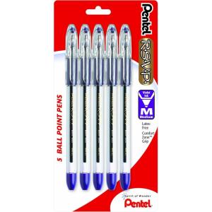 Pentel RSVP Ballpoint Pen, (1.0mm), Medium Line, Black Ink, Pack of 5 (BK91BP5A)(Violet)