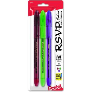 Pentel R.S.V.P. Colors Ballpoint Pen, 1.0mm, Medium Line, Violet Ink, 5 Pack (BK91CRBP5V) , Black(Assorted)