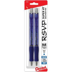 Pentel RSVP Super RT Ballpoint Pen, (1.0mm) Medium Line, Blue Ink, 2-Pk – BX480BP2C(Blue)