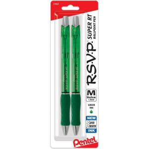 Pentel RSVP Super RT Ballpoint Pen, (1.0mm) Medium Line, Blue Ink, 2-Pk – BX480BP2C(Green)