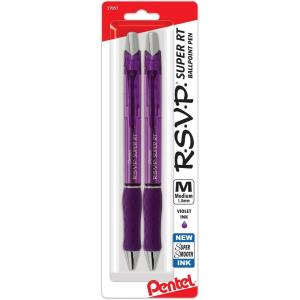 Pentel RSVP Super RT Ballpoint Pen, (1.0mm) Medium Line, Blue Ink, 2-Pk – BX480BP2C(Violet)