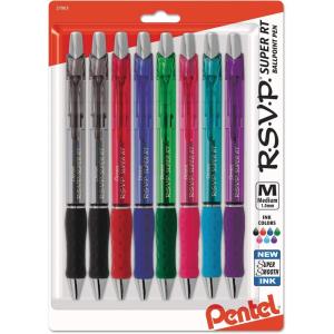Pentel RSVP Super RT Ballpoint Pen, (1.0mm) Medium Line, Blue Ink, 2-Pk – BX480BP2C(assorted)