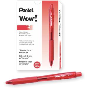 Pentel® WOW!™ Retractable Ballpoint Pens, Medium Point, 1.0 mm, Transparent Red Barrels, Red Ink, Pack Of 12(1 Count (Pack of 12))