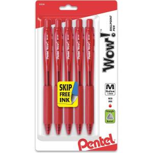 Pentel Wow! Retractable Ballpoint Pen, (1.0mm), Medium Line, Red Ink, Pack of 5 (BK440BP5B)