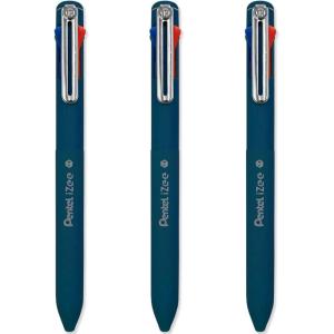 Pentel iZee 4 Colour Ballpoint Pen – Deep Blue Barrel – Multi Ink – Black, Blue, Red & Green Ink – Pack of 3