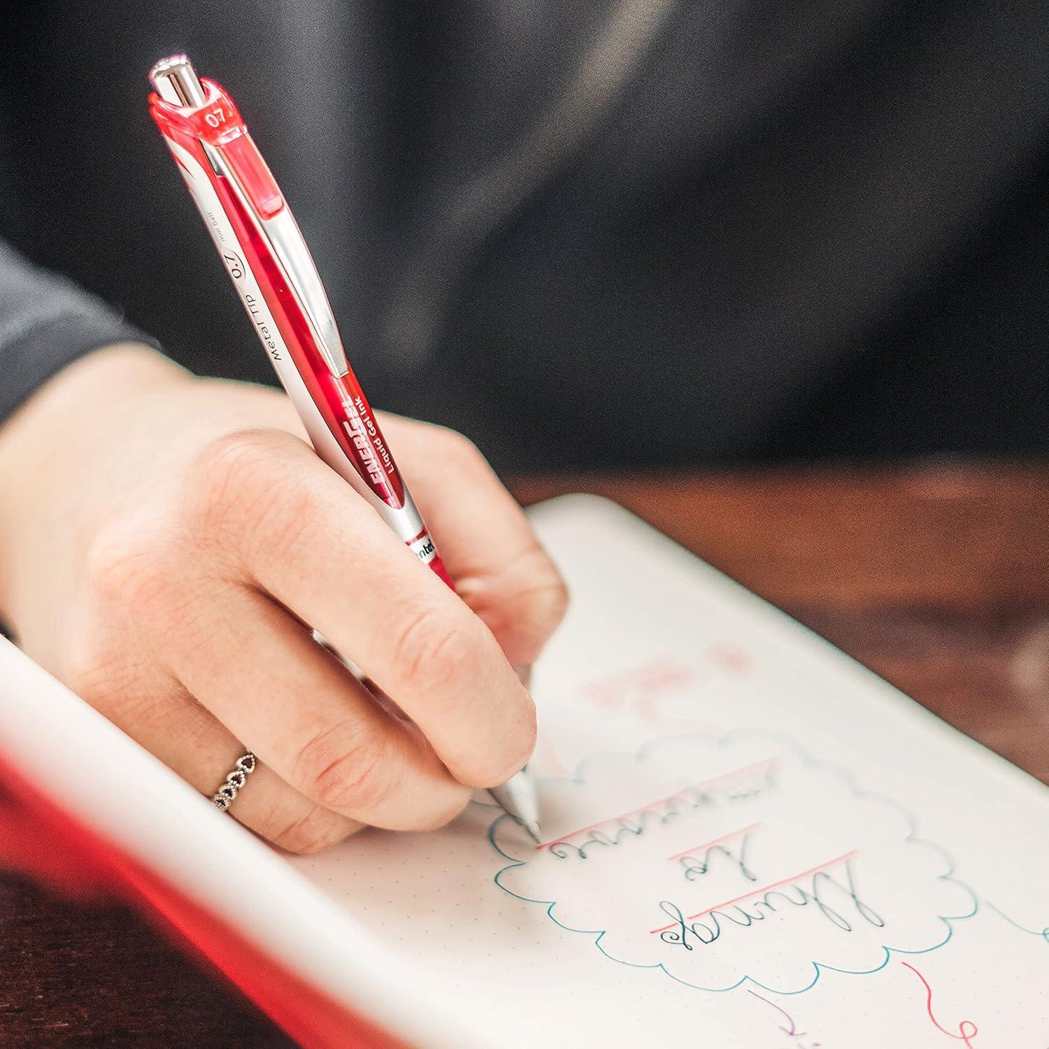 imagePentel EnerGel Pearl RTX Retractable Liquid Gel Pen 07mm Medium Line Needle Tip Assorted Ink Colors Pack of 4 BLN77WBP4MBlack