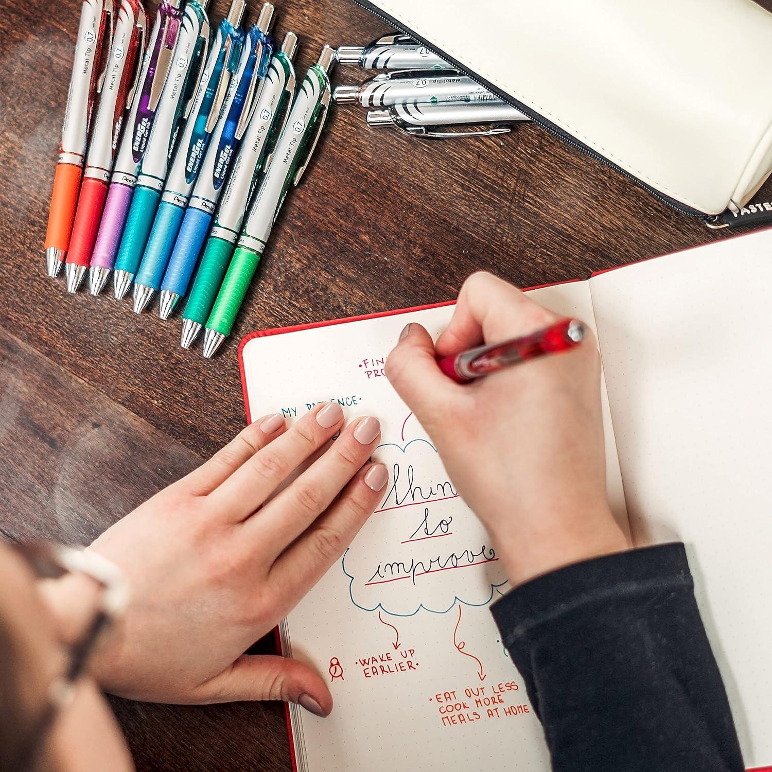 imagePentel EnerGel Pearl RTX Retractable Liquid Gel Pen 07mm Medium Line Needle Tip Assorted Ink Colors Pack of 4 BLN77WBP4MBlack