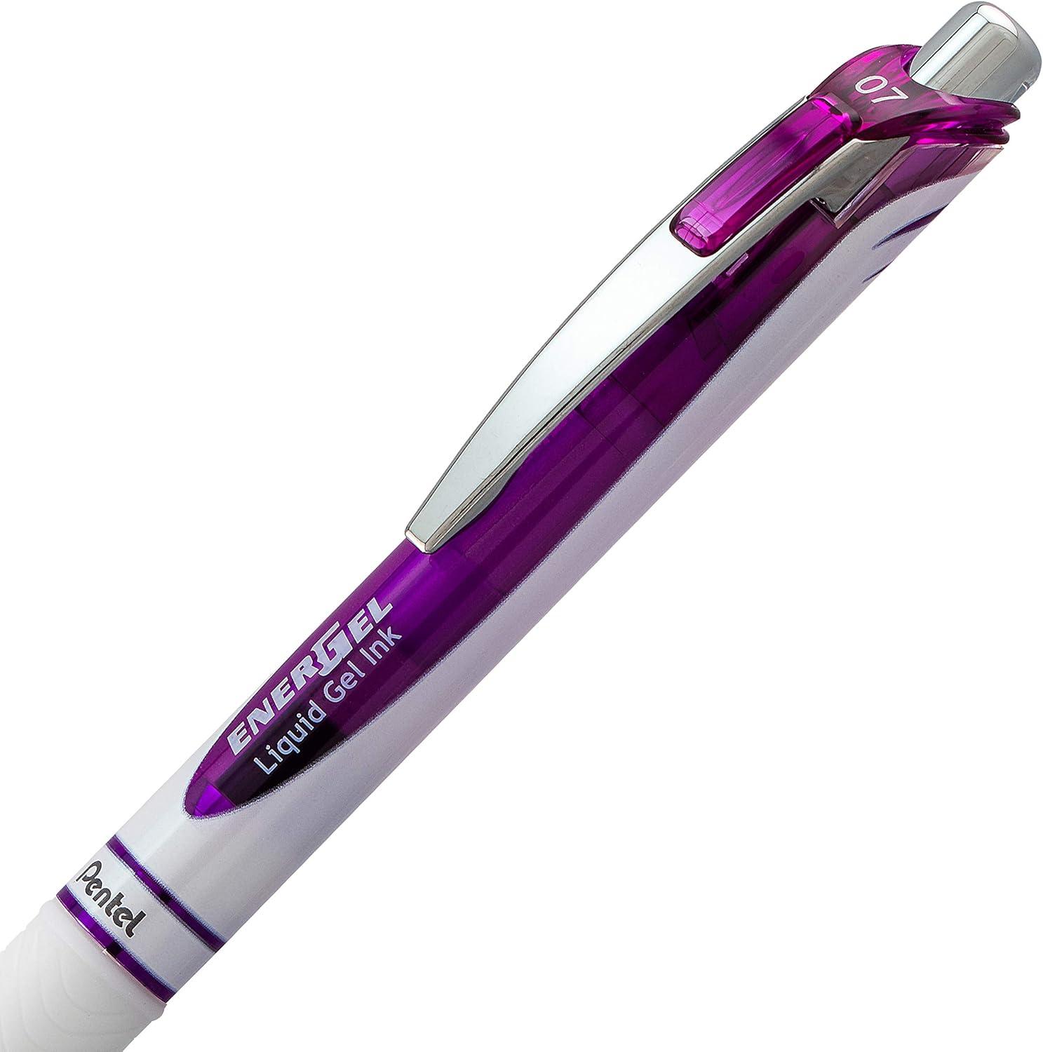 imagePentel EnerGel Pearl RTX Retractable Liquid Gel Pen 07mm Medium Line Needle Tip Assorted Ink Colors Pack of 4 BLN77WBP4MViolet