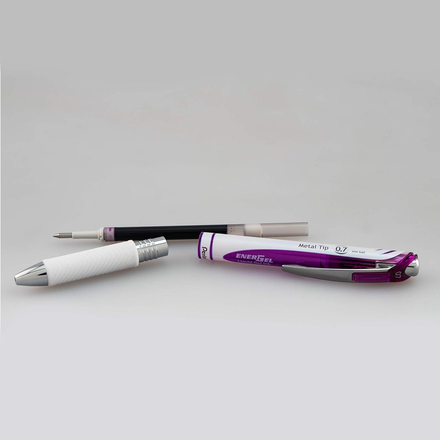 imagePentel EnerGel Pearl RTX Retractable Liquid Gel Pen 07mm Medium Line Needle Tip Assorted Ink Colors Pack of 4 BLN77WBP4MViolet