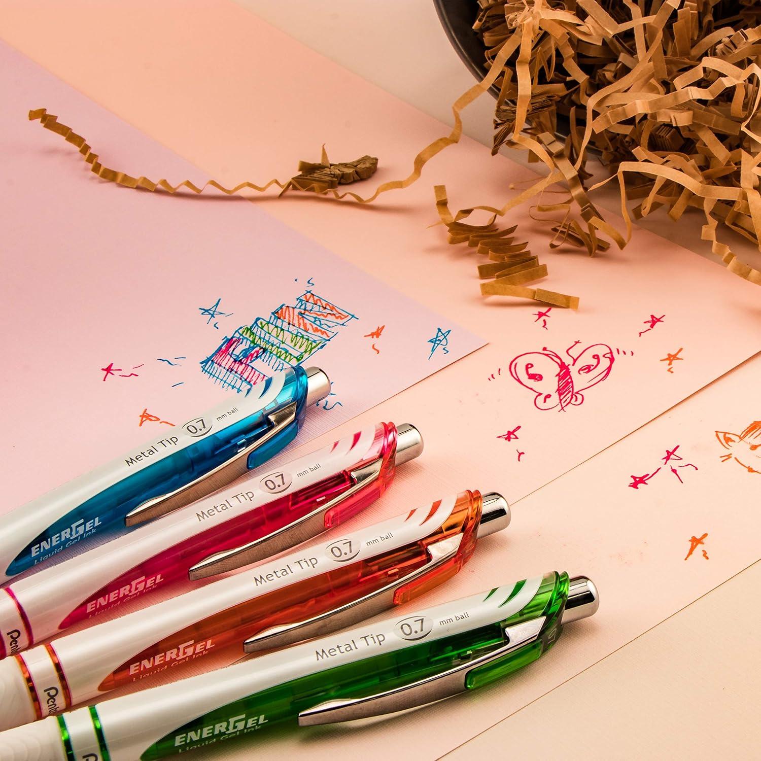 imagePentel EnerGel Pearl RTX Retractable Liquid Gel Pen 07mm Medium Line Needle Tip Assorted Ink Colors Pack of 4 BLN77WBP4MViolet