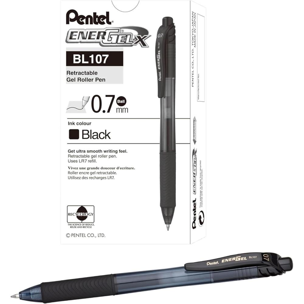 imagePentel BL107A EnerGelX Retractable Roller Gel Pen 7mm Black BarrelInk Dozen