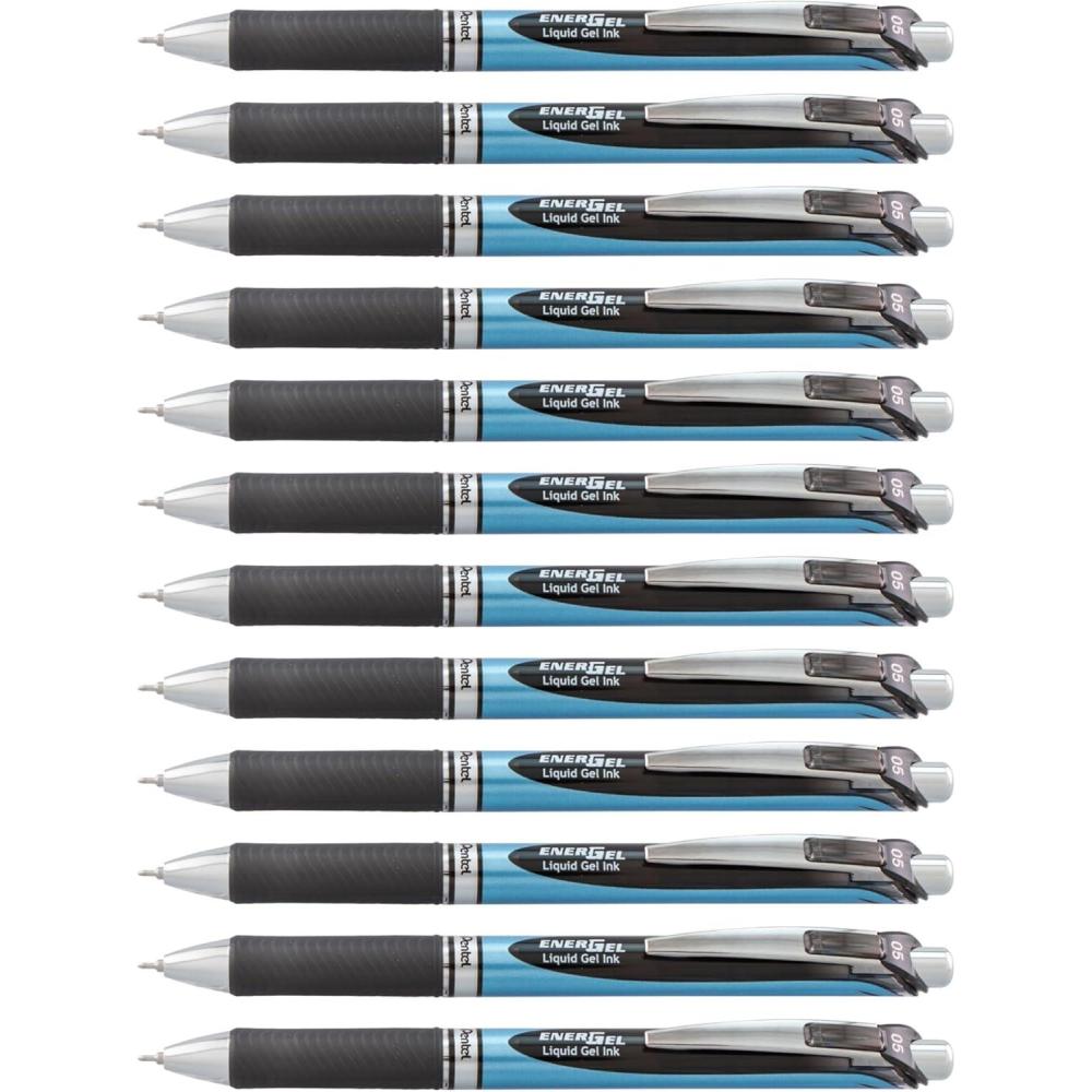 imagePentel EnerGel Deluxe RTX Retractable Liquid Gel Pens Fine Point 05 mm 54 Recycled Blue Barrel Black Ink Pack Of 12 PensBlack