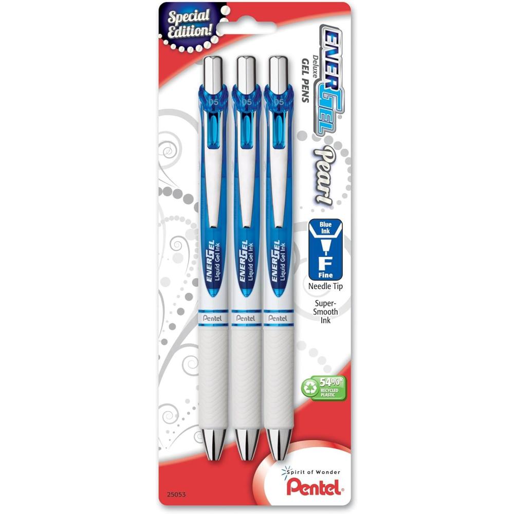 imagePentel EnerGel Pearl RTX Retractable Liquid Gel Pen 07mm Medium Line Needle Tip Assorted Ink Colors Pack of 4 BLN77WBP4MBlue