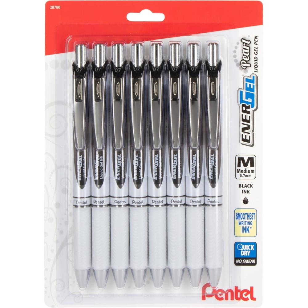 imagePentel EnerGel Pearl Retractable Liquid Gel Pen 07mm Medium Line Black Ink 8Pk BL77PWBP8A