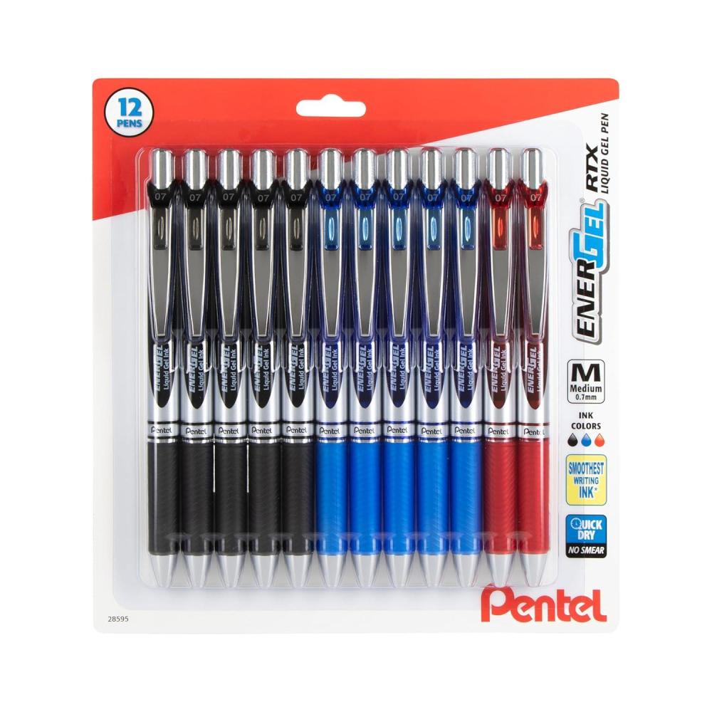 imagePentel EnerGel RTX Retractable Liquid Gel Pen 07mm Medium Line Assorted Ink 12Pk BL77BP12M2