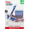 Pentel EnerGel RTX Retractable Liquid Gel Pen, Flag Barrel, (0.7mm) Metal Tip, Medium Line, Black Ink, Pack of 8 Pens(8 Count (Pack of 1))
