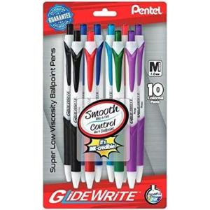 GlideWrite Ballpoint Pen with TechniFlo Ink, (1.0mm) Medium Line, Assorted Ink (2A/2C/2V/B/D/P/S), 10-Pk