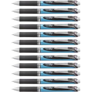 Pentel® EnerGel™ Deluxe RTX Retractable Liquid Gel Pens, Fine Point, 0.5 mm, 54% Recycled, Blue Barrel, Black Ink, Pack Of 12 Pens(Black)