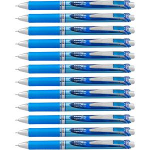 Pentel® EnerGel™ Deluxe RTX Retractable Liquid Gel Pens, Fine Point, 0.5 mm, 54% Recycled, Blue Barrel, Black Ink, Pack Of 12 Pens(Blue)