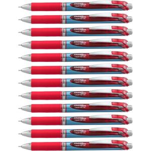 Pentel® EnerGel™ Deluxe RTX Retractable Liquid Gel Pens, Fine Point, 0.5 mm, 54% Recycled, Blue Barrel, Black Ink, Pack Of 12 Pens(Red)