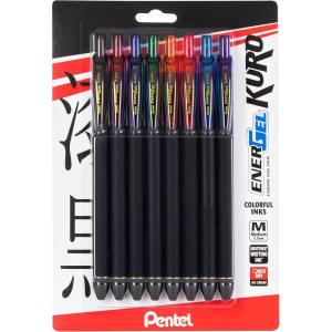 Pentel EnerGel Kuro Liquid Gel Pen, (0.7mm), Medium line, Assorted Ink, Pack of 8 (BL437R1BP8M)(Pen)