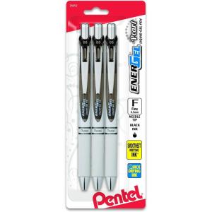 Pentel EnerGel Pearl RTX Retractable Liquid Gel Pen, (0.7mm), Medium Line, Needle Tip, Assorted Ink Colors, Pack of 4 (BLN77WBP4M)(Black)
