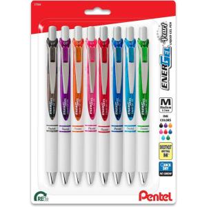 Pentel EnerGel Pearl Retractable Liquid Gel Pen, (0.7mm), Medium Line, Assorted Ink, Pack of 8 (BL77WBPS8M)