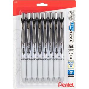 Pentel EnerGel Pearl Retractable Liquid Gel Pen, 0.7mm, Medium Line, Black Ink, 8-Pk (BL77PWBP8A)