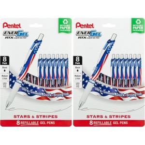 Pentel EnerGel RTX Retractable Liquid Gel Pen, Flag Barrel, (0.7mm) Metal Tip, Medium Line, Black Ink, Pack of 8 Pens(8 Count (Pack of 2))