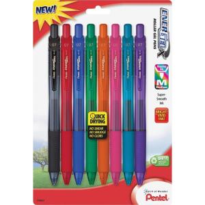 Pentel of America, Ltd BL107CRBP8M Gel Pens, Retractable, .7mm, 8/PK, Assorted Barrel/Ink