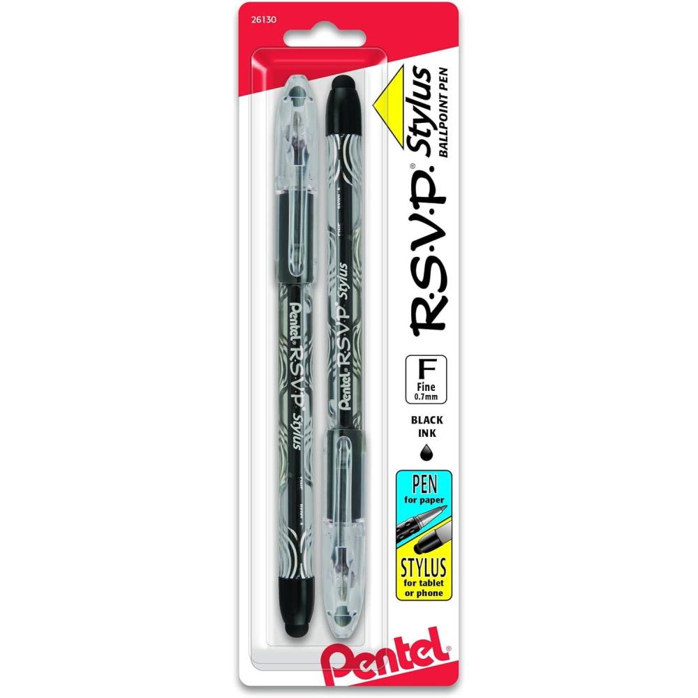 imagePentel Rsvp Stylus Ballpoint Pen Medium Line Blue Ink Pack of 2 BK91LBP2CBlack