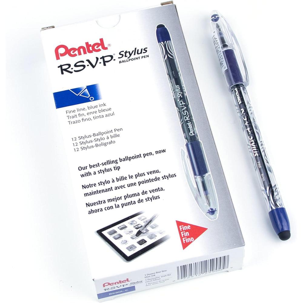 imagePentel Rsvp Stylus Ballpoint Pen Medium Line Blue Ink Pack of 2 BK91LBP2CBlue
