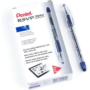 Pentel Rsvp Stylus Ballpoint Pen, Medium Line, Blue Ink, Pack of 2 (BK91LBP2C)(Blue)