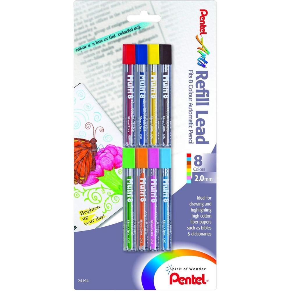 imagePentel Arts Lead Pencil Refills 20 mm Assorted Colors Pack Of 81 Count Pack of 8
