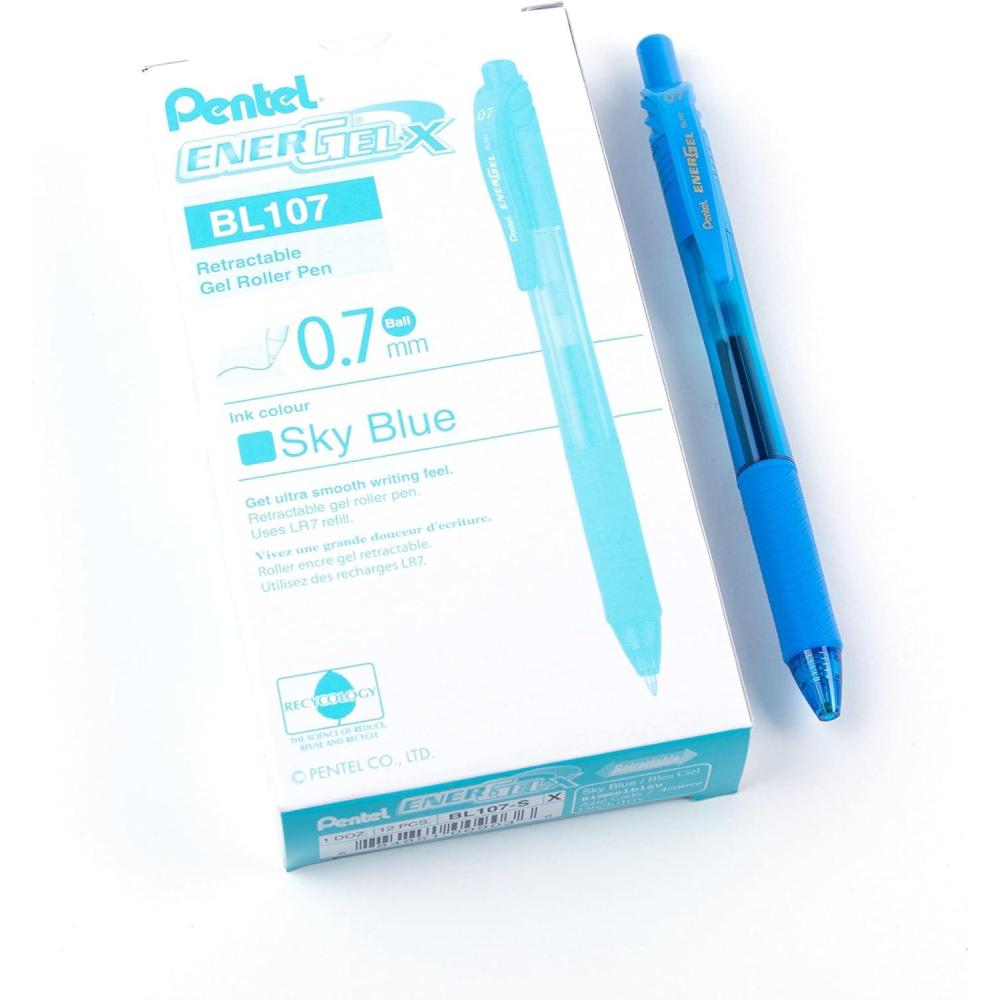 imagePentel BL107C EnerGelX Retractable Roller Gel Pen 7mm Blue BarrelInk DozenSky Blue