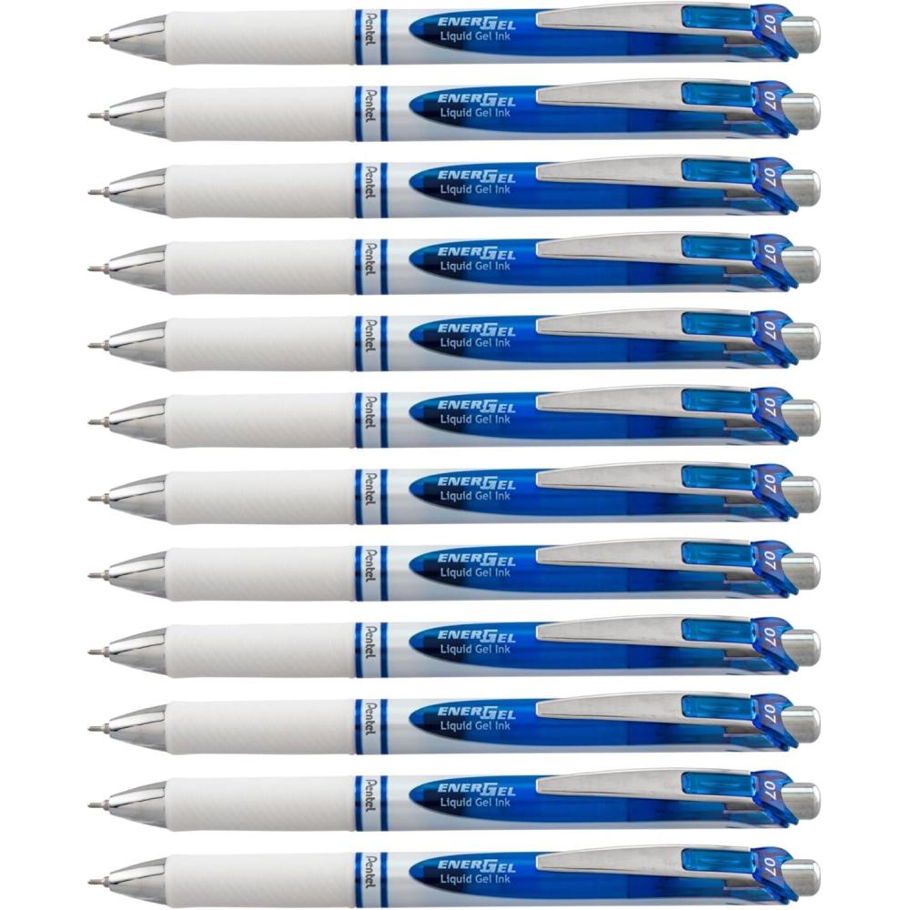 imagePentel EnerGel RTX Pearl Retractable Liquid Gel Pen 07mm Medium Line Needle Tip Blue Ink 12 pack BLN77PWCBlue