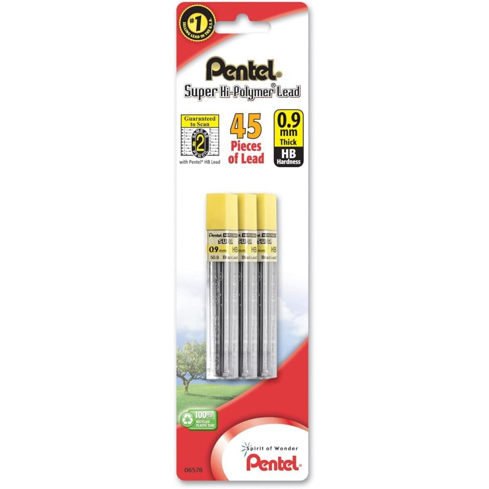 imagePentel Super HiPolymer Leads 09 mm HB Medium 12 Leads Per Tube Pack Of 3 Tubes1 Count Pack of 3