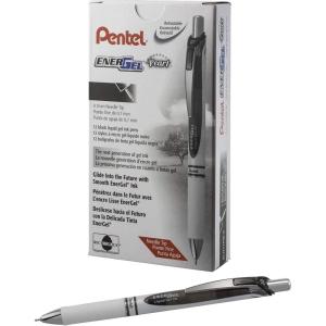 Pentel EnerGel RTX Pearl Retractable Liquid Gel Pen, (0.7mm) Medium Line, Needle Tip, Blue Ink, 12 pack (BLN77PW-C)(Black)