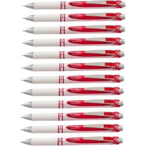 Pentel EnerGel RTX Pearl Retractable Liquid Gel Pen, (0.7mm) Medium Line, Needle Tip, Blue Ink, 12 pack (BLN77PW-C)(Red)